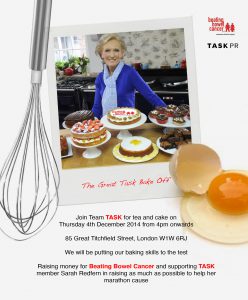 task pr bake sale charity marathon mary berry cakes fashion